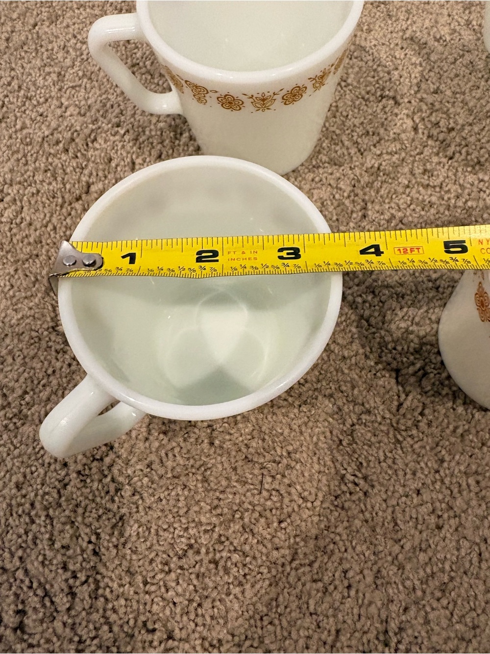 Vintage Pyrex No Corning D-Handle Milk Glass Coffee Mugs Butterfly Gold Set of 4 - Picture 13 of 14
